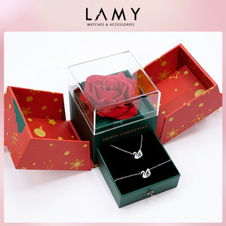  Gift set quà tặng Giáng Sinh - Bộ trang sức LAMY Dây chuyền khuyên tai và lắc tay - Hộp đựng trang sức hoa hồng 7009 