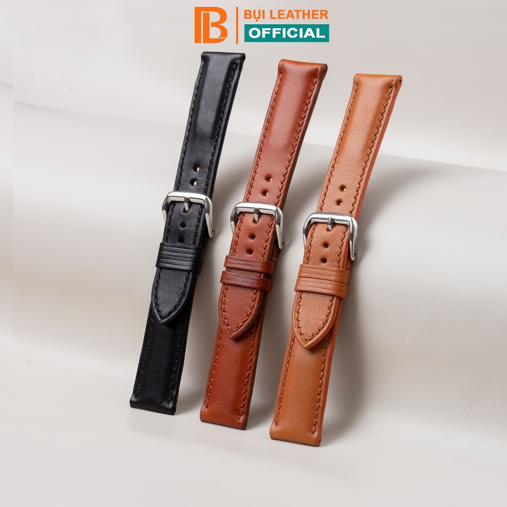 Dây đồng hồ nam da vachetta- khâu tay thủ công D113 size 18mm, 20mm, 22mm, 24mm-Bụi Leather