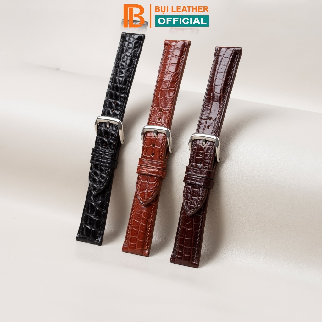 Dây đồng hồ nam da cá sấu vân hông-khâu tay thủ công D103B size 18mm, 20mm, 22mm, 24mm-Bụi Leather