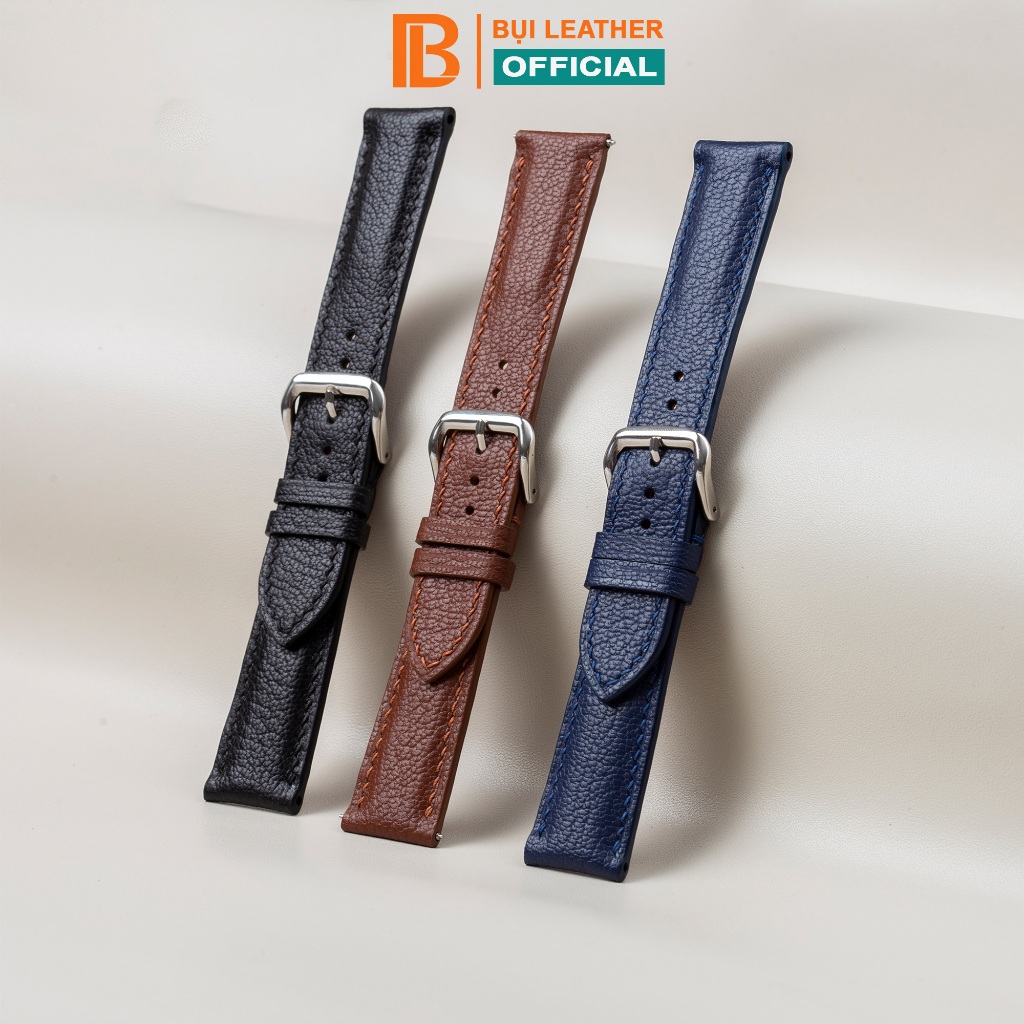 Dây đồng hồ nam da Alran- khâu tay thủ công D114 size 18mm, 20mm, 22mm, 24mm-Bụi Leather