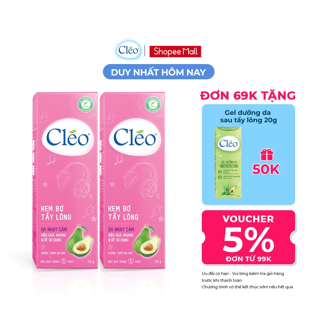 [Livestream] Combo 02 Kem Tẩy Lông Cho Da Nhạy Cảm Cleo Avocado Hair Removal Cream Sensitive Skin 50G