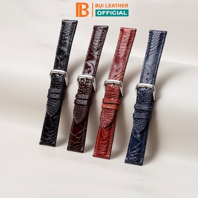 Dây đồng hồ nam da đà điểu có vảy- khâu tay thủ công D104A size 18mm, 20mm, 22mm, 24mm-Bụi Leather