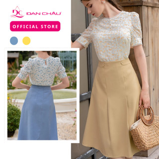  Áo voan lụa in họa tiết hoa lấp lánh ĐAN CHÂU 6029 2 màu bông vàng và xanh 