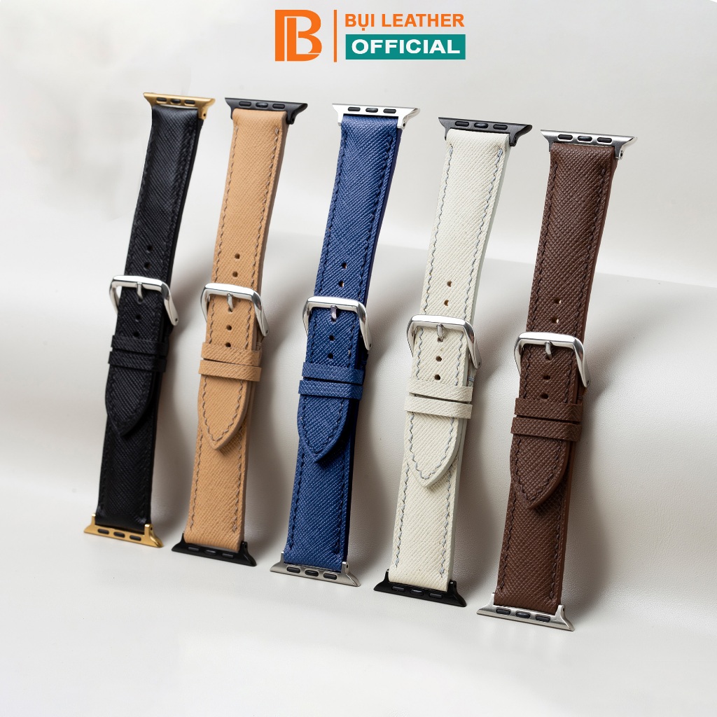 Dây AW da saffiano nam nữ-khâu tay thủ công D117-size 38mm, 40mm, 41mm, 42mm, 44mm,45mm, 49mm - Bụi 
