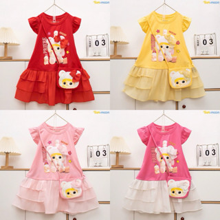 [Size 11kg-35kg] Đầm thun phối voan in búp bê Molly tặng kèm túi đeo cho bé gái diện tết