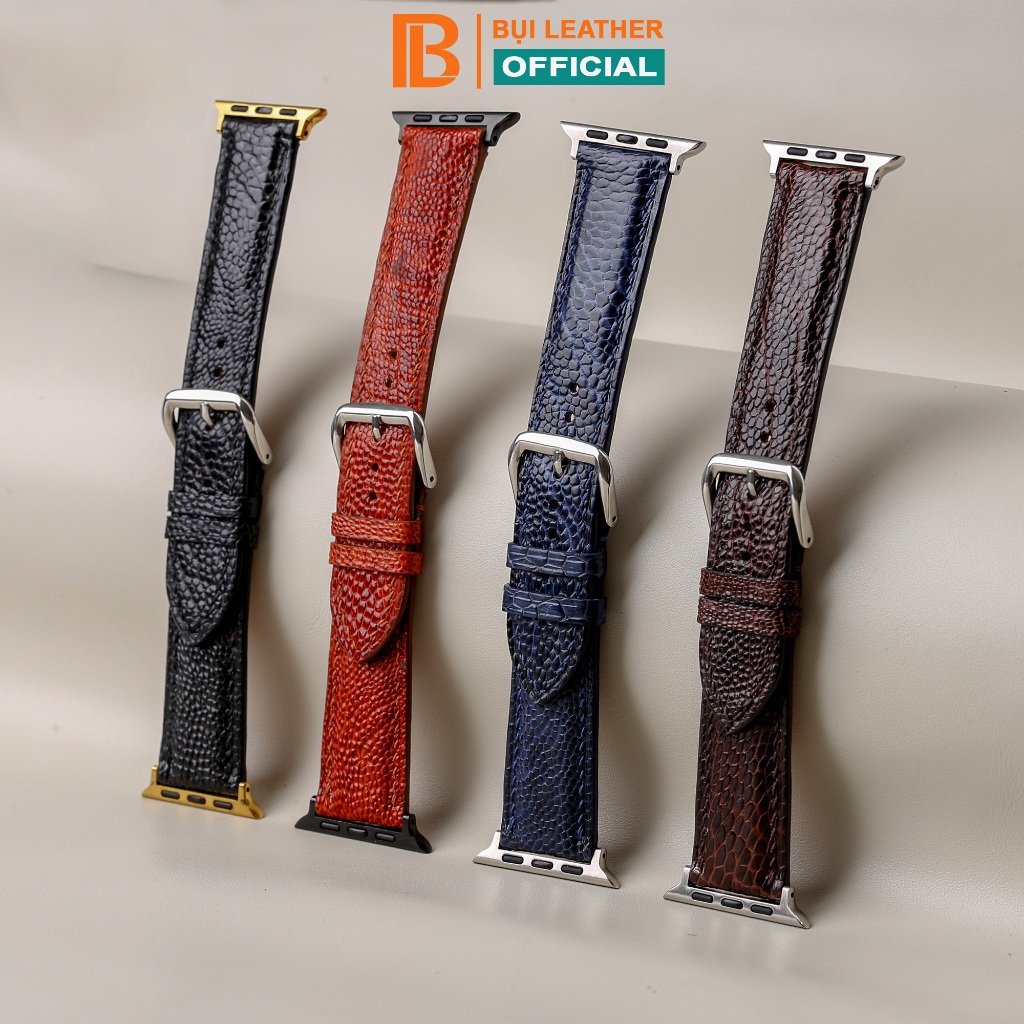 Dây AW da đà điểu không vảy-khâu tay thủ công D109B-size 38mm, 40mm, 41mm, 42mm, 44mm,45mm, 49mm - B