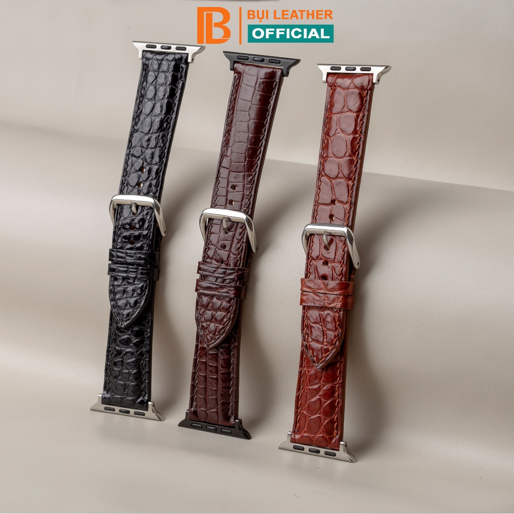 Dây AW da cá sấu vân hông-khâu tay thủ công D108B size 38mm, 40mm, 41mm, 42mm, 44mm,45mm, 49mm - Bụi