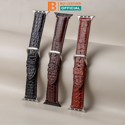 Dây AW da cá sấu vân hông-khâu tay thủ công D108B size 38mm, 40mm, 41mm, 42mm, 44mm,45mm, 49mm - Bụi Leather