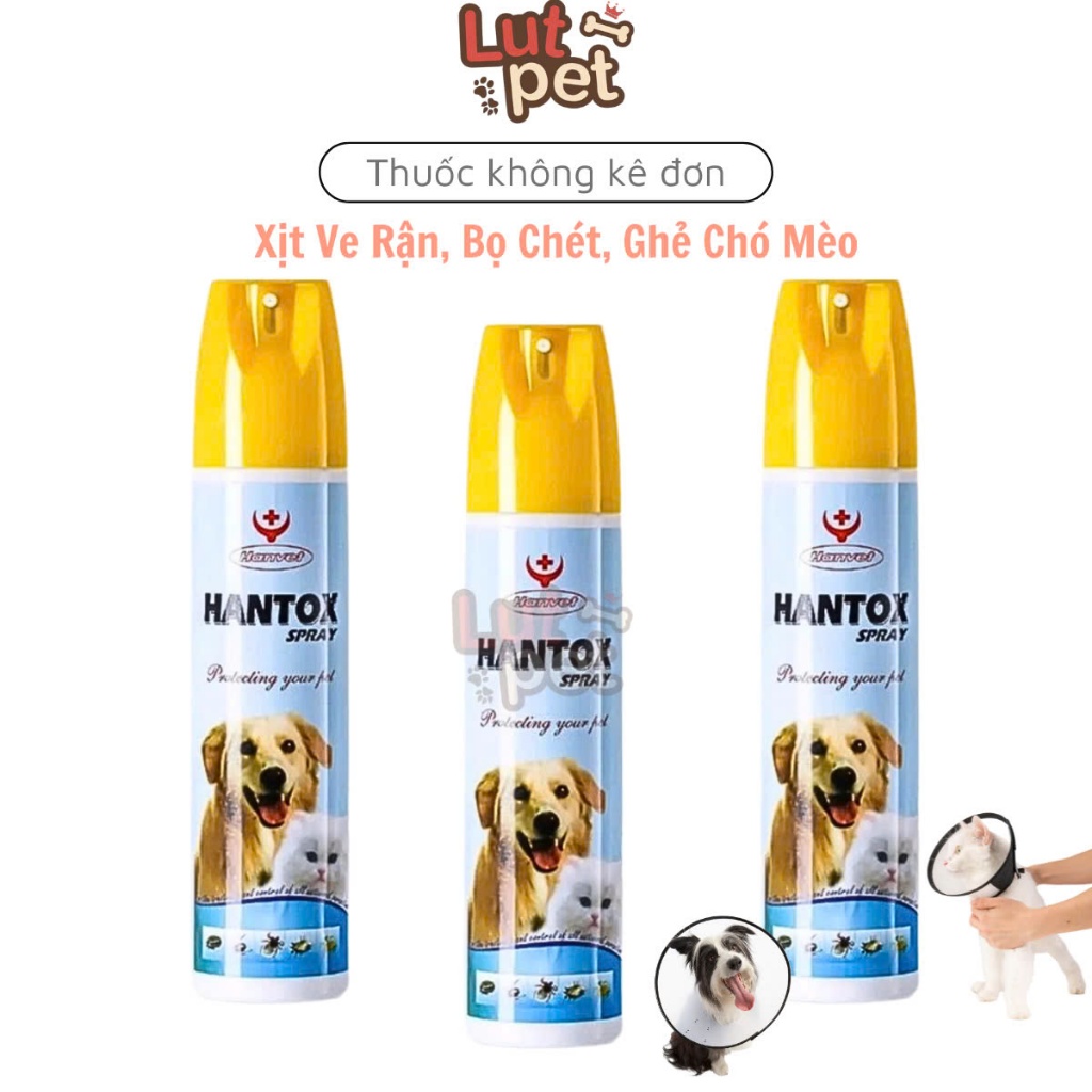 Xịt ve rận, bọ chét, ghẻ, viêm da cho chó mèo, xịt Hantox kí sinh trùng cho thú cưng- lutpet