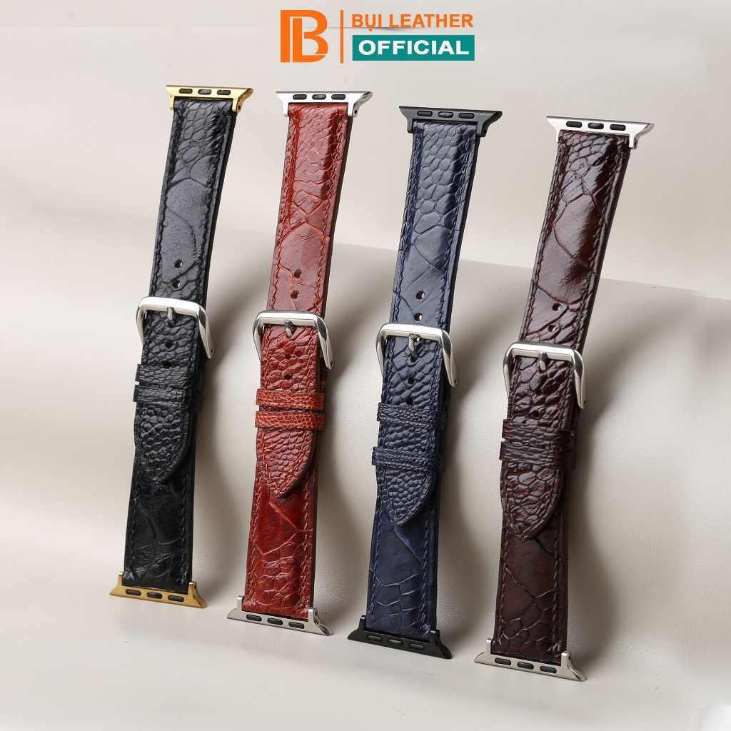 Dây AW da đà điểu có vảy-khâu tay thủ công D109A-size 38mm, 40mm, 41mm, 42mm, 44mm,45mm, 49mm - Bụi 