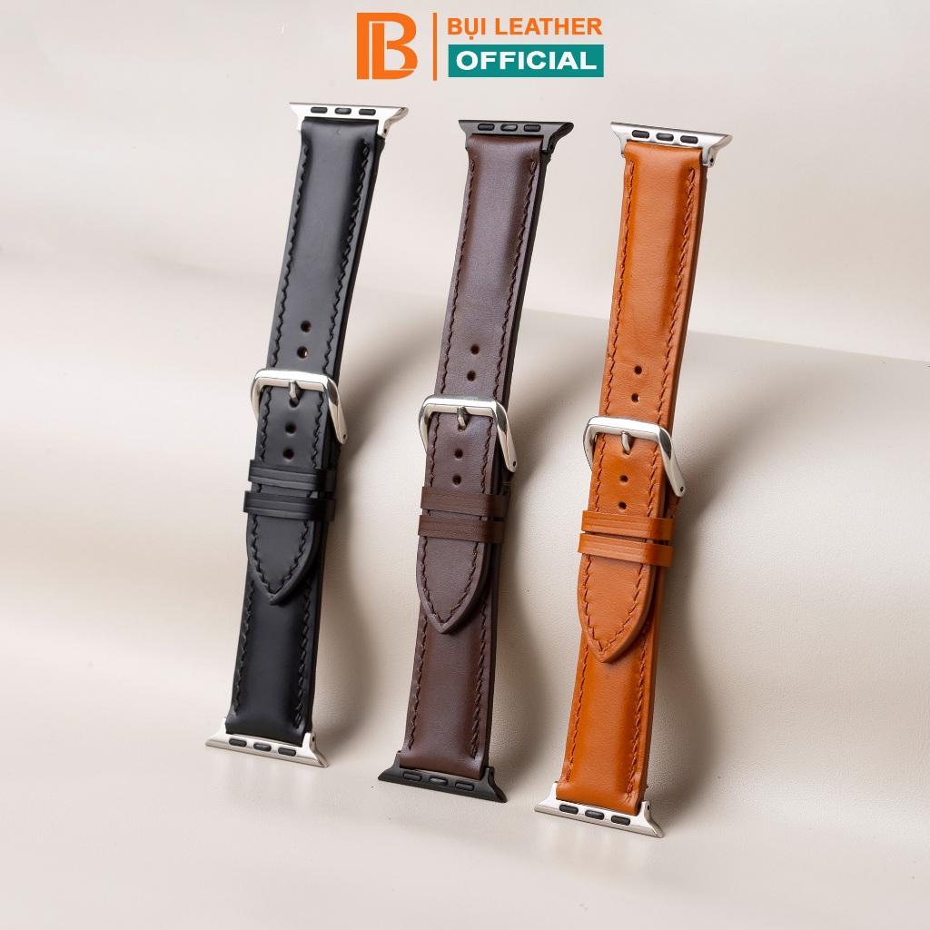 Dây AW da box nam nữ-khâu tay thủ công D120-size 8mm, 40mm, 41mm, 42mm, 44mm,45mm, 49mm - Bụi Leathe