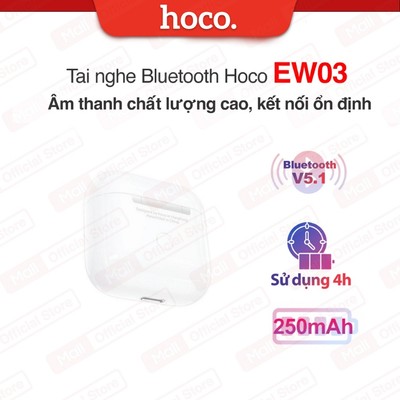 Tai nghe Bluetooth giá rẻ Hoco EW03 V5.1 , âm thanh sống động, dung dượng pin 250mAh, kết nối nhiều thiết bị