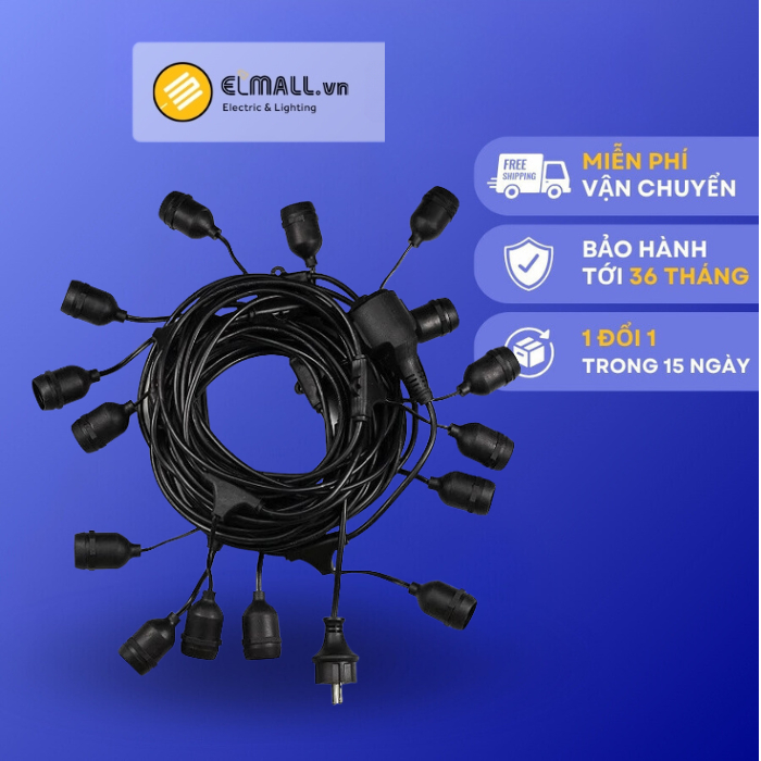 Dây đui đèn E27 dài 5m 10 đui, 10m 20 đui