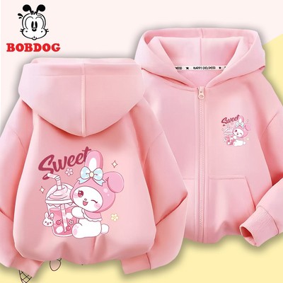 Áo khoác hoodie zip bé gái BOBDOG, áo thu đông cho bé chất liệu cotton da cá ấm áp in hình thỏ cute