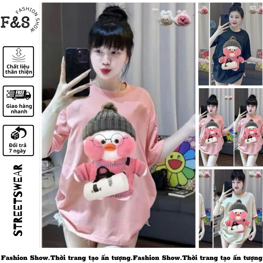 Áo thun tay lỡ unisex VỊT MÁ HỒNG - Áo phông F&S nam nữ form rộng cho cặp đôi vải dày dặn