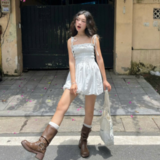 AREUM ĐẦM Phồng Nhún AIMEE Quây Chun Thắt Dây