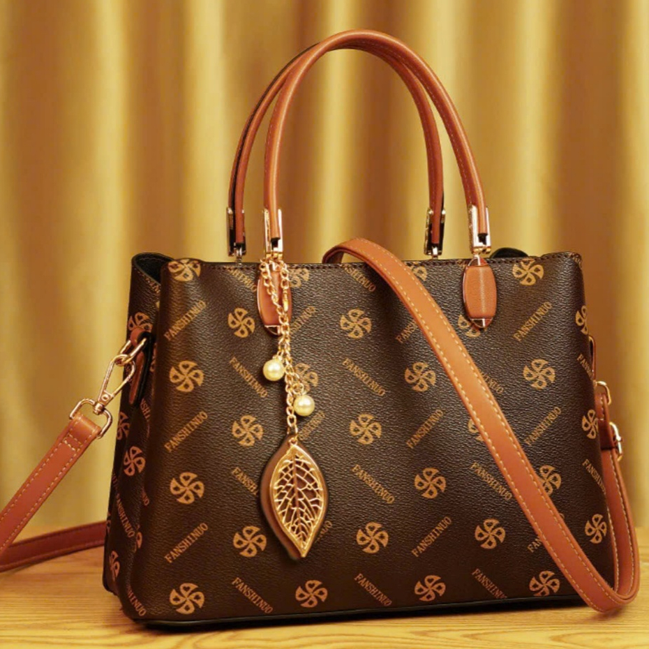 Túi Xách Công Sở Nữ Thời Trang Phong Cách Hàn Quốc Gắn Lá Đính Ngọc Trai Da Mềm  Đeo Chéo Đeo Vai-Shop_quangdung886