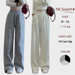 Quần Nỉ Ống Rộng Dây Rút Lưng Chun Cạp Cao Điểm Nhấn Đường Gân Nổi BigSize MiSoul, Quần Nỉ Suông 359