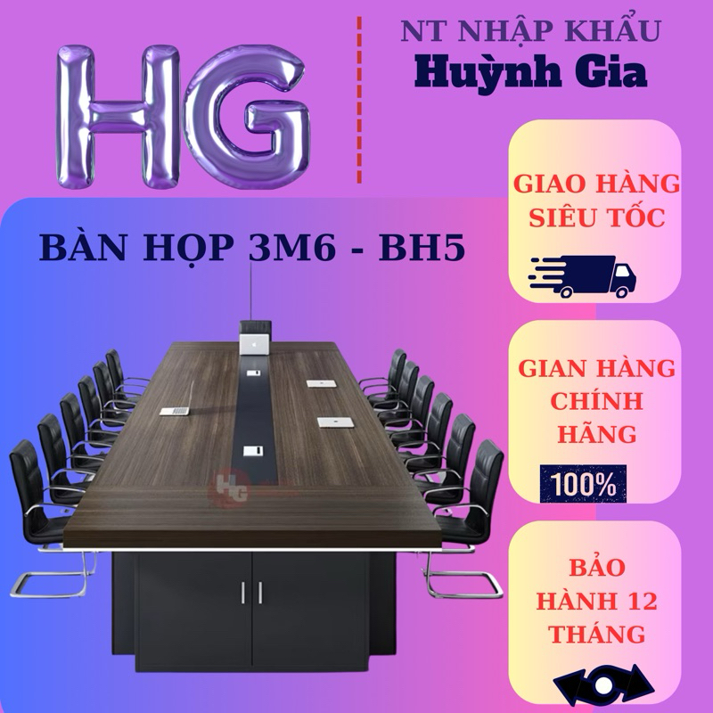 (Freeship-Hcm) Bàn Họp Văn Phòng Có Hộc 3m6 x 1m4 - BH5 Huỳnh Gia Furniture ( hỗ trợ lắp rap)