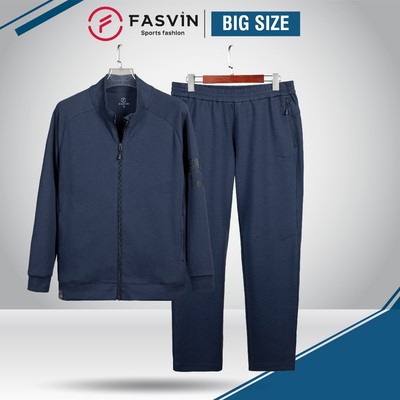 Bộ Nỉ Xốp Nam Big Size FASVIN ABT24204+DT24203.HN quần ống suông vải thể thao cao cấp ấm áp
