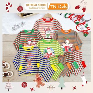  Bộ dài tay sọc dệt MINKYMON- Bộ đồ ngủ họa tiết NOEL cho bé trai bé gái mặc nhà đi học đi chơi 