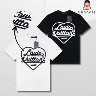 Áo thun nam nữ Louis Vuitton LV Thêu Xù trái tim form rộng tay lỡ cotton 2 chiều 250gsm full tag mạc