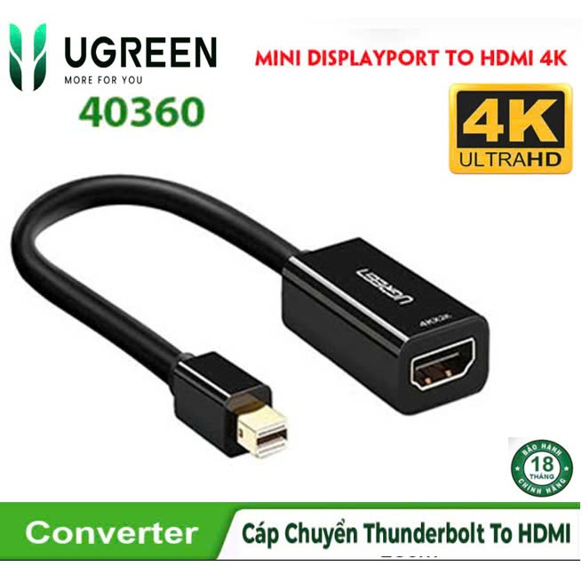 Cáp Chuyển Mini Displayport to HDMI Ugreen 40361 40360 MD112 10437 (Mini DP to HD 4K )