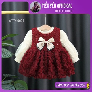 Quần áo trẻ em, Váy dạ đỏ bé gái mặc Noel - Tết, lót nỉ dày ấm cho bé 8-20kg V601 | Tiểu Yến KID