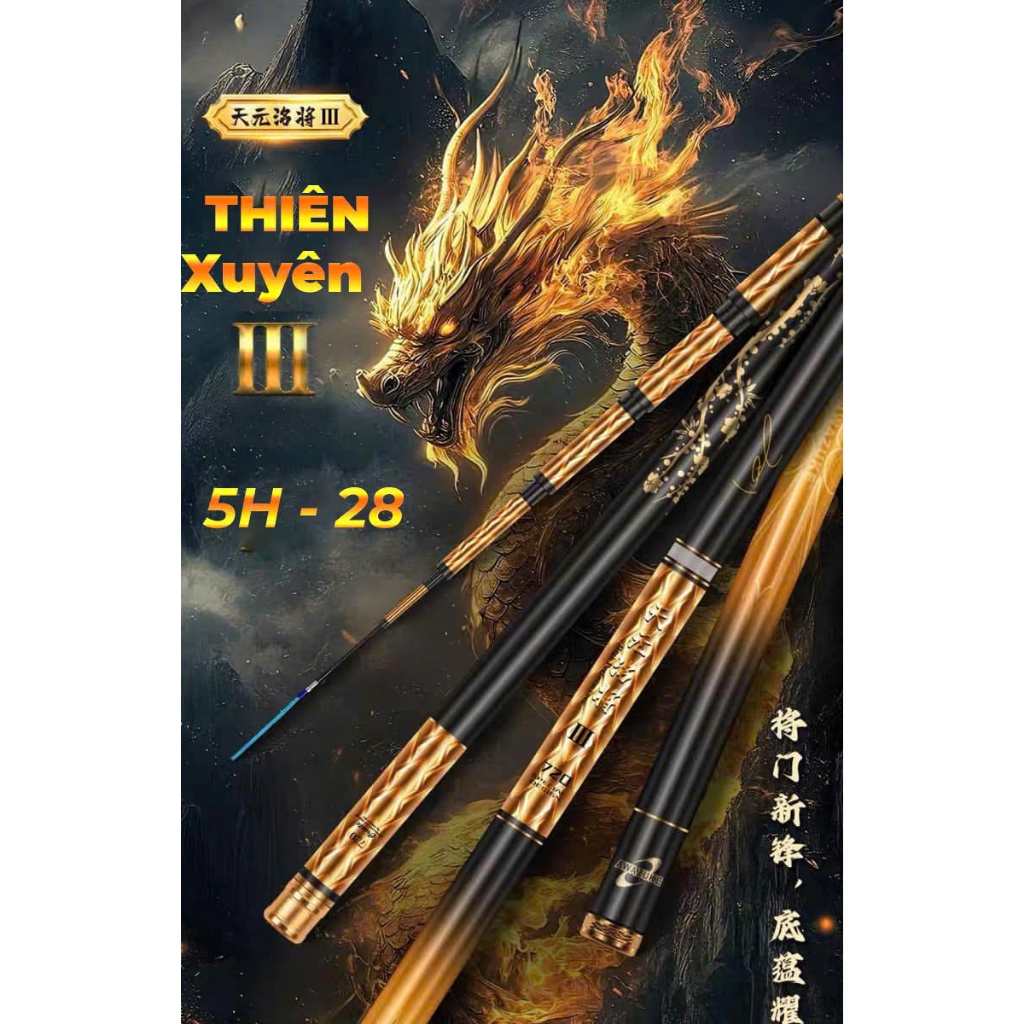 (QUÀ TẶNG KÈM 1 LƯỠI CÂU CÁ KHI MUA HÔM NAY) Cần câu tay Thiên Xuyên Thế Hệ 3 độ cứng 5h chuyên câu 