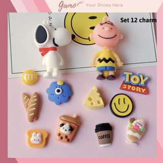  Set 12 Sticker Charm 3D chủ đề chó Snoopy 12 DIY Gamo gắn Cross Dép Sục Cá Sấu JB-96 