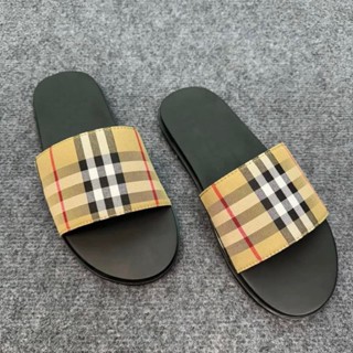 Dép bbr nam cao cấp, dép nam kẻ sọc quai ngang màu vàng đế đen in chữ bbr Holltrel 2024