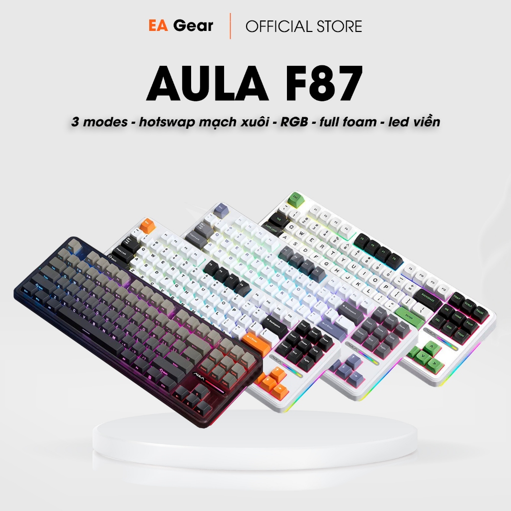 [Giao Ngay] Bàn Phím Cơ AULA F87 Pro Mạch Xuôi Không Dây Led Viền Âm Thanh Hay - EA Gear