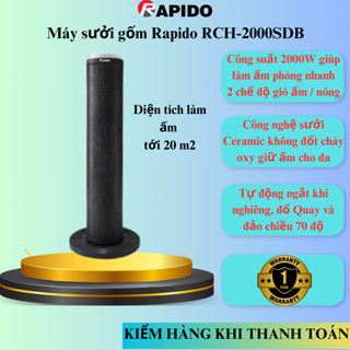 Máy Sưởi Gốm Rapido RCH-2000SDB, Máy Sưởi Gốm Làm Ấm Phòng Nhanh Thiết Kế Nhỏ Gọn Sang Trọng