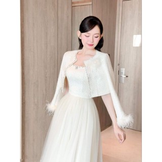 sét dạ 2 chi tiết áo khoác mix váy 2 dây phối lưới sang trọng,thanh lịch