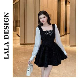 LISA dress - Váy dạ tweed kim tuyến dáng xòe phối tay voan tơ, đầm tiểu thư kèm nơ Miumiu siêu xinh có bigsize [S-2XL]