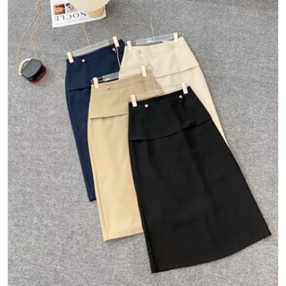 Chân váy dáng A dài tà peplum 2 khuy đồng Mã 4647