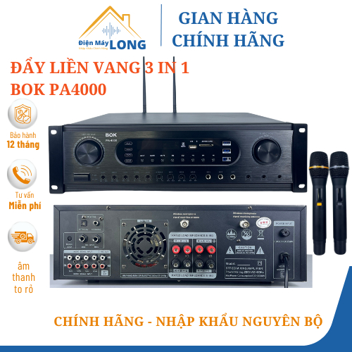 Amply Đẩy Liền Vang 3 Trong 1 Kèm Theo 2 Micro Hàng Chính Hãng Nhập Khẩu Cao Cấp BOK PA 4000