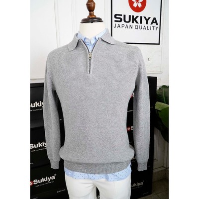 Áo Len Polo Dệt Kim SUKIYA Kéo Khóa Cổ Bẻ Chất Sợi Len Lông Thỏ Mềm Mại Cao Cấp AL90