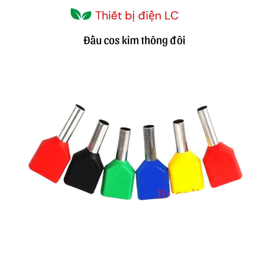 Túi 1000 chiếc Cos kim đôi, cốt kim thông đôi, cos pin đôi 2 dây, đầu cos đôi, đầu cos kim tròn loại