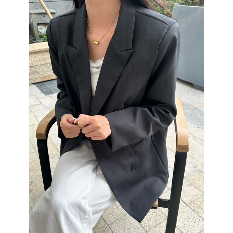 Ci Blazer - Áo blazer oversize Xám Đen