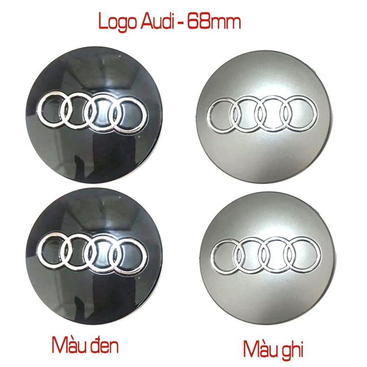 <Audi> Ốp chụp mâm cho xe Audi, Logo xe Audi ốp mâm (Lazang) (đường kính 68mm). Chất liệu nhựa ABS c