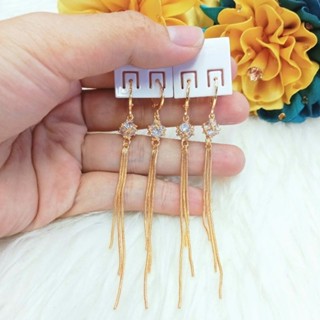 Bông Tai Đồng Đỏ Mẫu Tú Cầu Tòn Ten 3 Tua Rua Màu Vàng Miền Tây 750