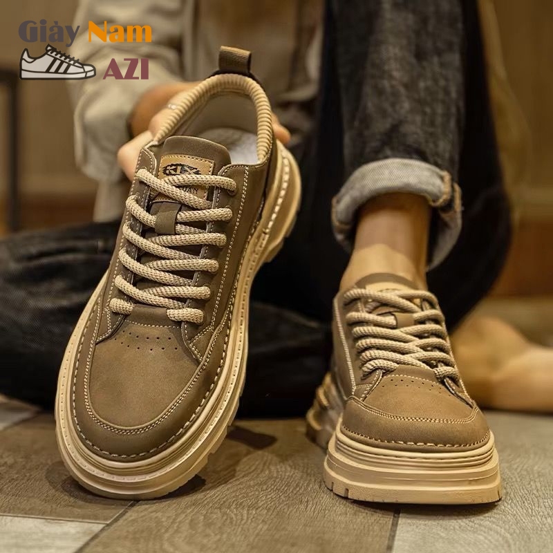 Giày Nam Vintage Anh Quốc Cổ Điển Đế Cao Chống Trượt, Chống Trầy Xước Màu Nâu Nam Tính AG28