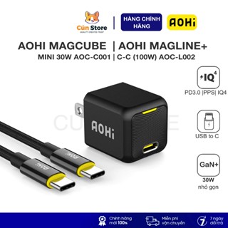 Bộ sạc nhanh Aohi Magcube 30W hỗ trợ PD3.0/PPS/IQ4 AOC-C001 và cáp Aohi Magline+ C to C 100W | Bảo hành 12 tháng