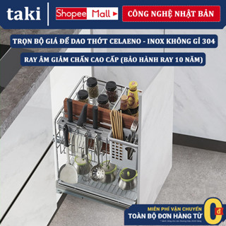 Giá Để Dao Thớt Gia Vị Tủ Bếp CELAENO CAO CẤP - Ray Âm Giảm Chấn  - INOX Không Gỉ 304 - Bảo Hành Vĩnh Viễn (Có Lắp)