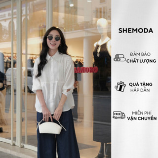 Áo Sơ Mi Nữ Xếp Ly Vải Thô Cao Cấp SHEMODA Knife Pleat Shirt Sang Trọng, Thanh Lịch Phong Cách Hàn Quốc