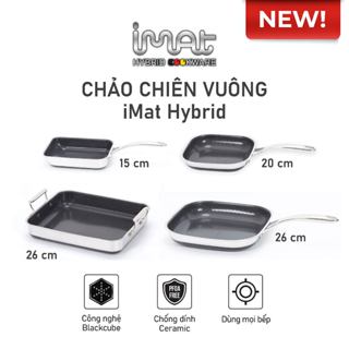 Chảo chiên vuông Inox iMat Hybrid phủ chống dính gốm Ceramic màu đen, nhiều kích cỡ lựa chọn