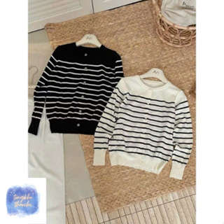 Áo Len Kẻ Ngang Tay Dài, Áo Khoác Len Cổ Tròn Cài Khuy  Kiểu Dáng Đơn Giản Dễ Mix Đồ Dành Cho Nữ ThảoChi