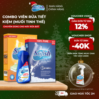 [Combo Tiết Kiệm] 50 Viên Rửa Bát Không Mùi, 1.6Kg Muối Làm Mềm Nước, 500Ml Trợ Xả Làm Bóng Chén Bát