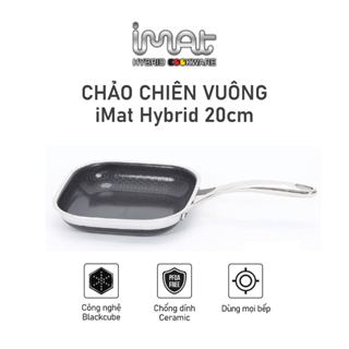 Chảo chiên vuông  iMat Hybrid 20cm phủ chống dính gốm Ceramic màu đen, dùng chiên, xào thực phẩm